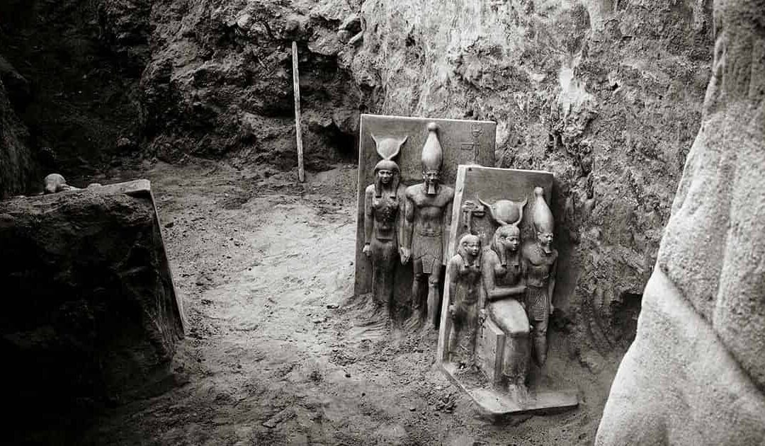 The buried statues of pharaoh Menkaure in Giza