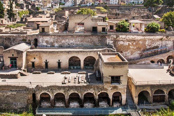 The forcini, or boathouses, of Herculaneum, where children, women and men huddled to escape the eruption.Credit...Enrico Della Pietra/Alamy