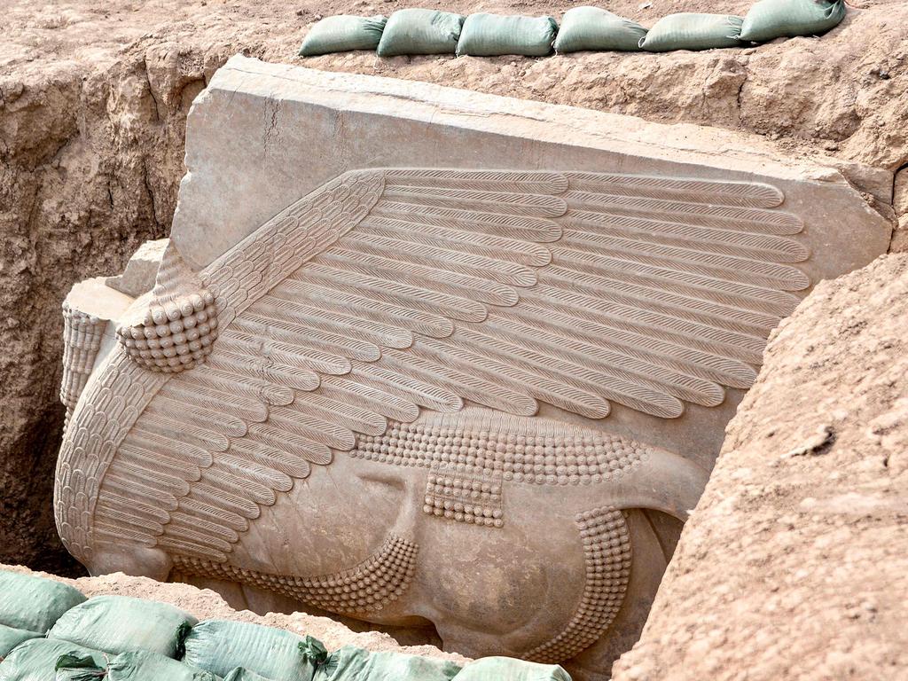 The massive sculpture was almost entirely intact when it was unearthed at the archaeological site of Khorsabad. Picture: Zaid Al-Obeidi / AFP.