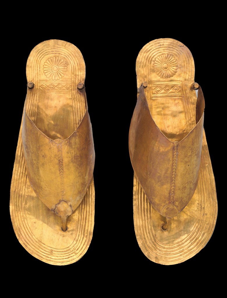These gold sandals were among the burial trappings of an Egyptian queen of Thutmose III.