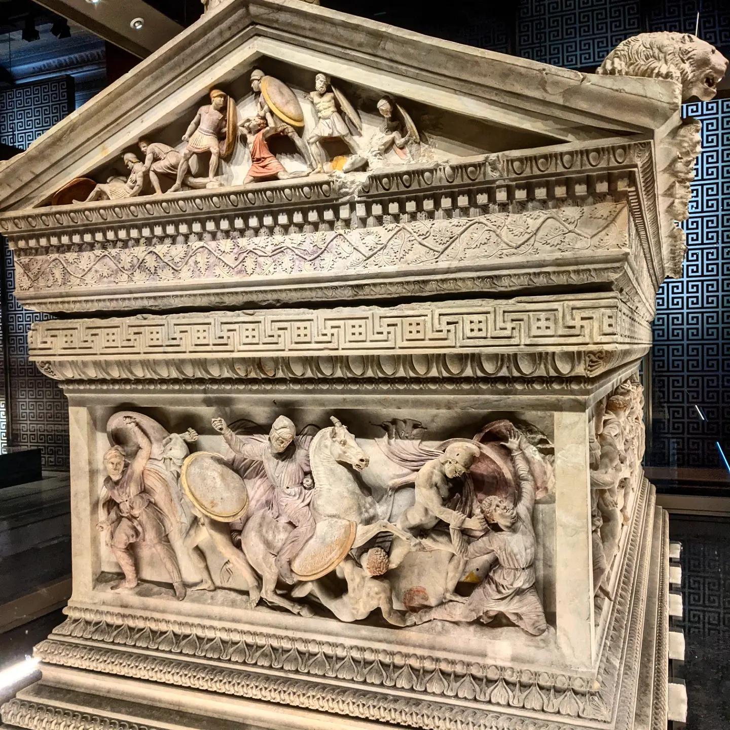 The Alexander Sarcophagus from about 330 BCE still has traces of it's vibrant colors (OC) : r/ancientgreece