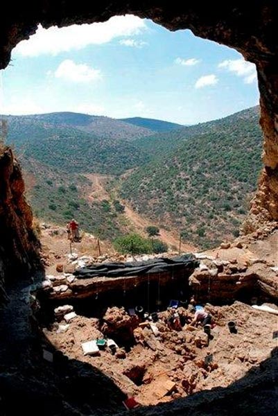 Natufian archaeological excavation site in Hilazon Tachtit, in the Galilee area of northern Israel, where archeologists found the 12,000-year-old skeleton of a female shaman. 