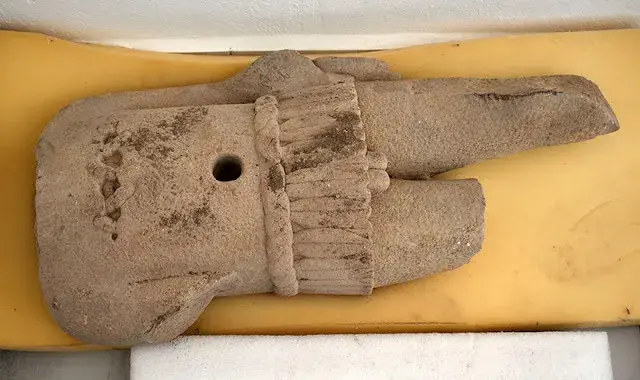 This torso fragment shows the distinctive \'second hand\' attached to the surviving arm. Picture: Mexican Institute of Anthropology and History