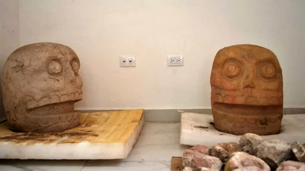 Two volcanic-rock \'skinned skulls\' dedicated to Xipe Tótec — the flayed god of ancient Central America. Picture: Mexican Institute of Anthropology and History