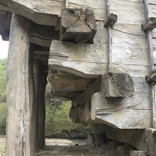 200-years old wooden bridge in Dagestan, built without using a single nail.  The bridge is located near the village of Gulli (another pronunciation is  Juli) of the Tabasaran region of Dagestan (Russia).