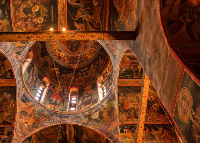 Beautiful interior of the Monastery of Varlaam or All Saints in Meteora, Greece