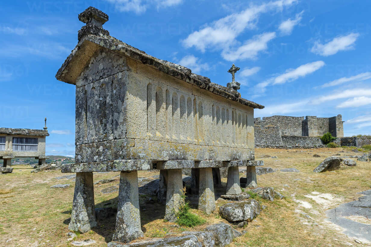 Traditional Espigueiros (Granary), Lindoso, Peneda Geres National Park, Minho province, Portugal, Europe stock photo