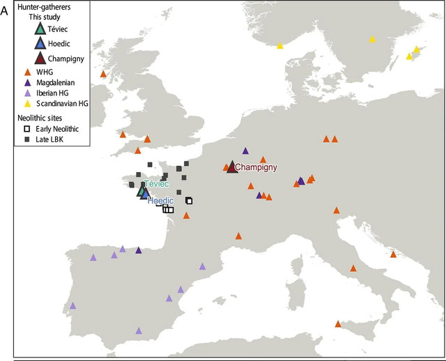 A Map Highlighting Paleolithic and Mesolithic Sites Used in Comparative Genetic Studies