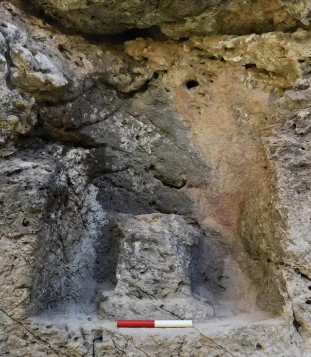 A Sculptural Altar Near the Waterfall, Thought to Have Been Used for Offerings or Burning Oil