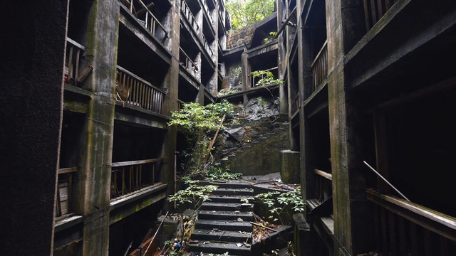 A staircase spanning the entire island stands as a fragment of its bustling past.