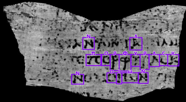 Luke Farritor, a Vesuvius Challenge Contestant, Successfully Identified Characters Forming the Greek Word for "PURPLE," Breaking New Ground in Deciphering the Scrolls.