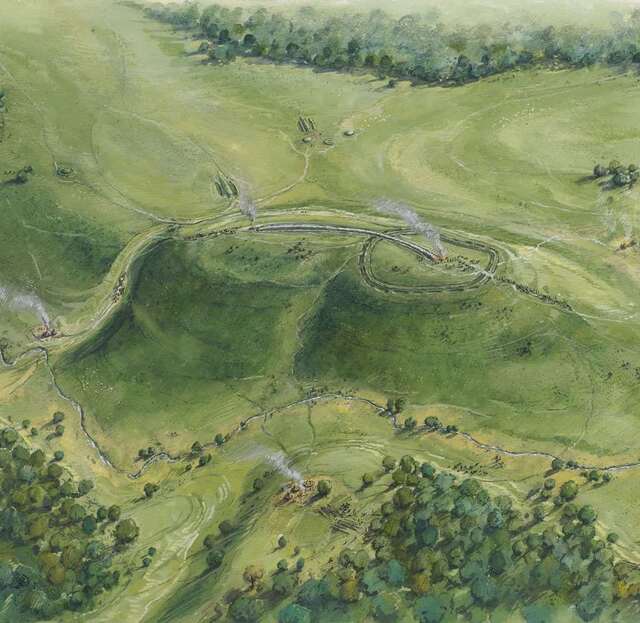 On the hilltop, Neolithic communities shaped their world by building an ancient enclosure and a burial mound, adding layers of history to the landscape.