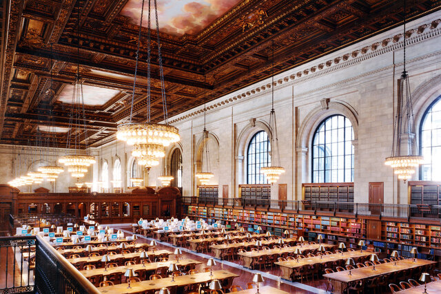 Public libraries, such as the New York Public Library, break down barriers to knowledge by providing free resources accessible to everyone.