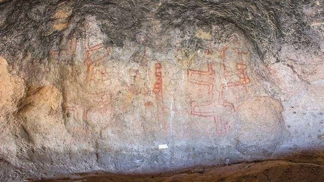 Stunning examples of ancient rock art have been discovered inside a cave in Patagonia