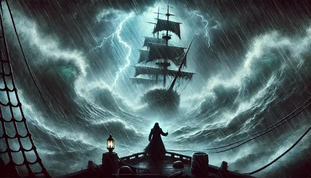 The Flying Dutchman symbolizes the sea's fury and the timeless need for humility before nature's power