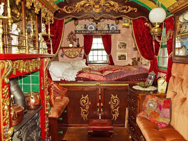 The interiors of Gypsy caravans were nothing short of spectacular, blending luxury with practicality