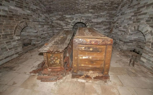 Two Wooden Coffins Resting Majestically in the Main Chamber of the Tomb