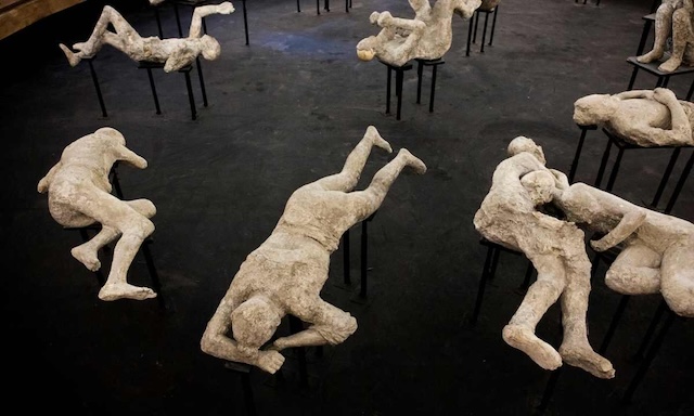 Casts of the victims of Pompeii, preserved in their final moments by volcanic ash from Mount Vesuvius' eruption in 79 AD