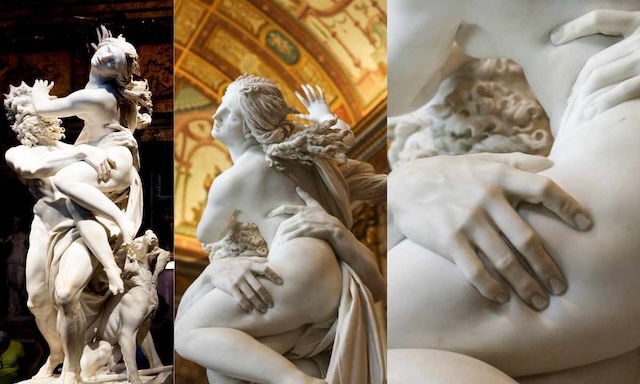 Bernini’s sculpture captures Pluto seizing Proserpina, with astonishing detail in the lifelike grasp of her flesh