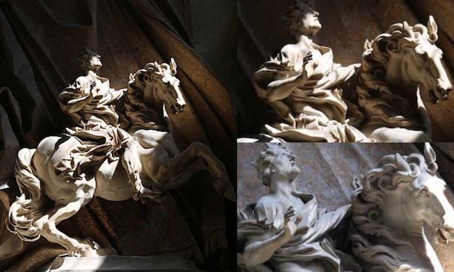 This powerful sculpture shows Emperor Constantine’s divine vision, blending movement and emotion in true Baroque style