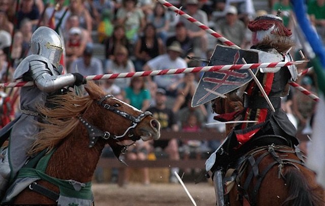 A modern-day recreation of a jousting tournament, illustrating the kind of combat knights would have experienced during medieval times