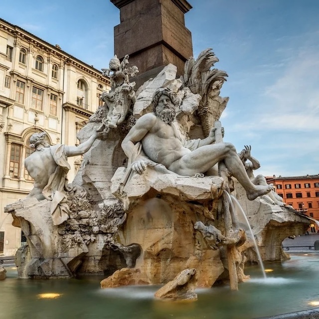 Bernini’s fountain represents four major rivers with incredible detail and political symbolism