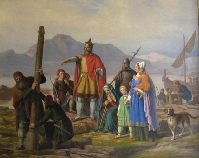 Depicting the historical significance of Viking settlers like Ingólfur Arnarson, whose story is a cornerstone of Icelandic history