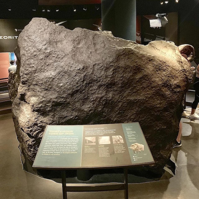 A fragment of the Cape York meteorite, now displayed at the American Museum of Natural History, showcasing its rich history with the Inuit people