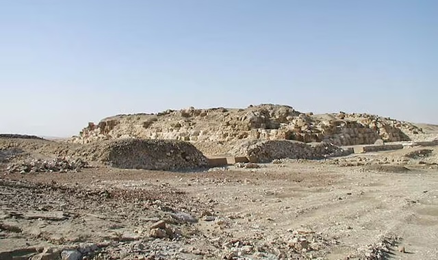 A satellite image showing the layout of the pyramid complex, including the mortuary temple