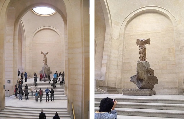 Winged Victory of Samothrace - Ancient Greek sculpture embodying motion and grace, perched atop a ship's bow.