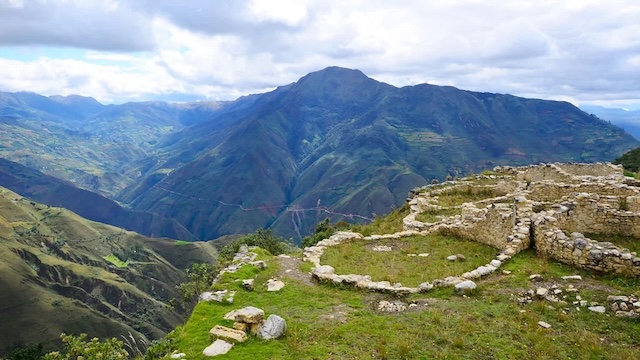 The view from the Incan burial sites above Laguna de los Condores provides a breathtaking panorama of the surrounding Andean mountains