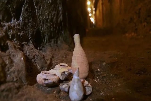 Pottery and glass artifacts found in the tunnels under ancient Jerusalem, providing insight into the daily life during the Second Temple period