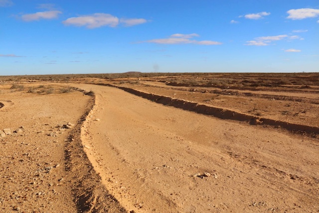 Close-up of the carved pathway that forms part of the giant geoglyph, revealing the depth and effort involved in creating the massive artwork