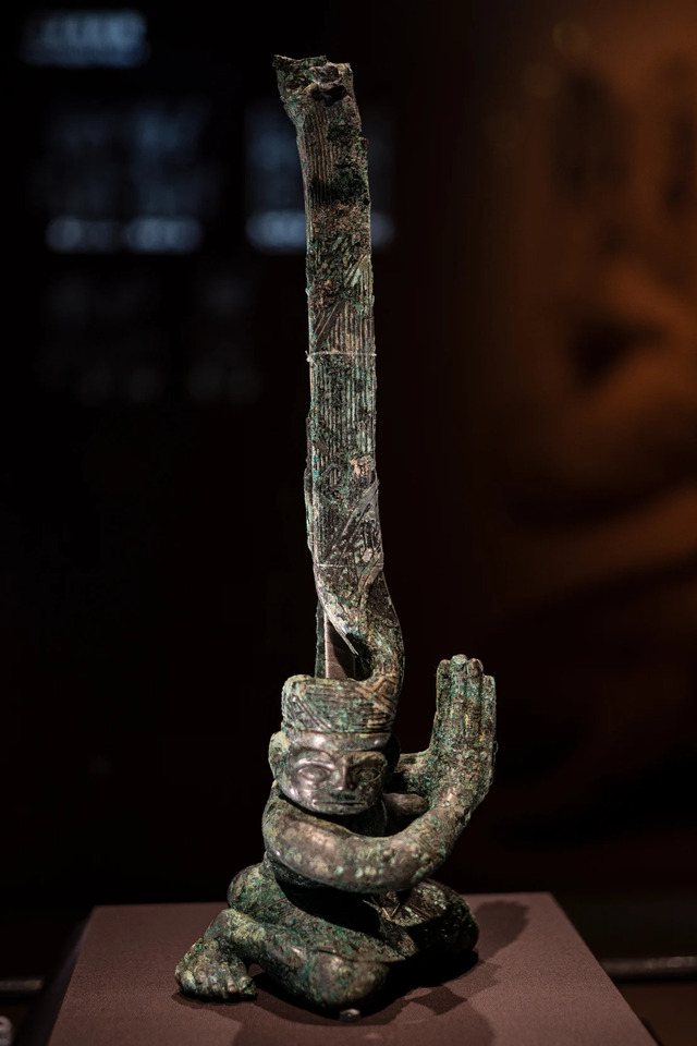 A Bronze ‘Kneeling Figure With a Twisted Head’ Stands Out Among the Exhibits at the Hong Kong Palace Museum on September 26, 2023.