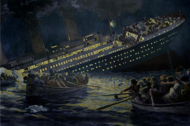 Illustration of the sunken Titanic