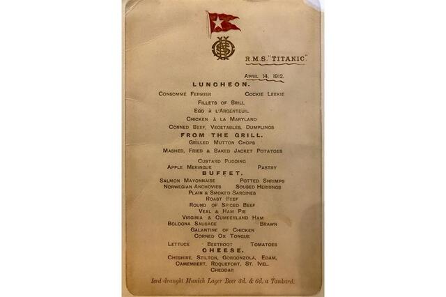 A Historic Artifact on Display A first-class menu preserved in The Little Museum of Dublin, donated by a Titanic survivor’s family.