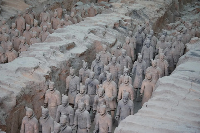 A captivating glimpse of the terra-cotta army in pit one, standing guard in the grand mausoleum of Qin Shi Huang.