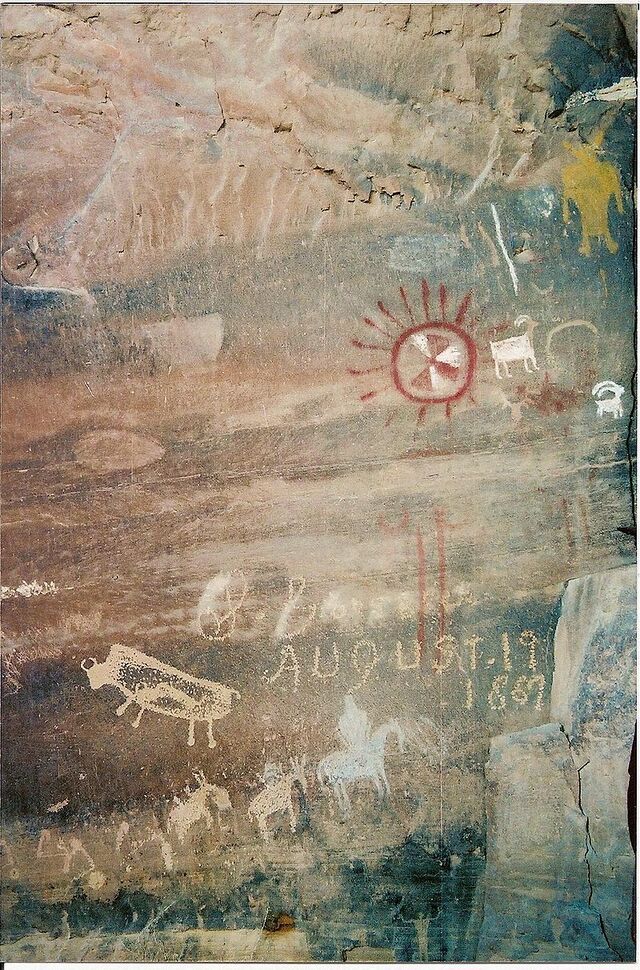 A collection of rock art spanning from the Archaic period to modern times, November 2007.