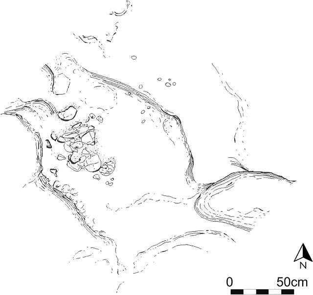 A detailed layout showing the cranial cache within Structure Q, layer 2.