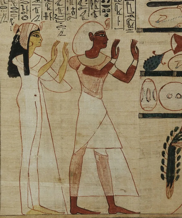 A detailed painting from the Book of the Dead depicting Queen Nodjmet in a ceremonial scene, highlighting her path to the afterlife.