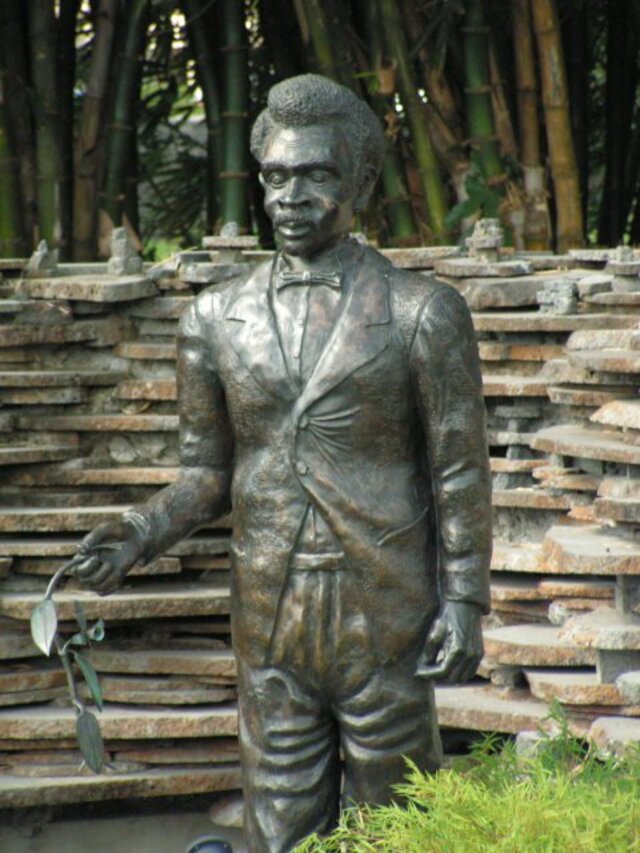 A statue of Edmond Albius located in Sainte-Suzanne, one of the oldest towns on Réunion Island.