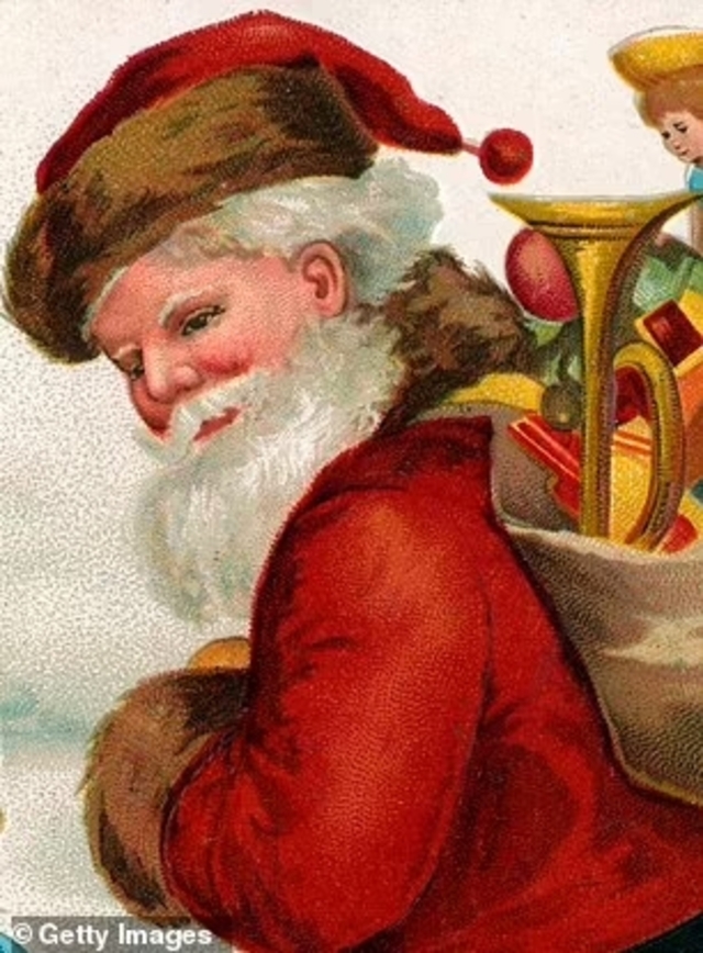 A vintage depiction of Santa Claus, inspired by the charitable life and miracles of Saint Nicholas.