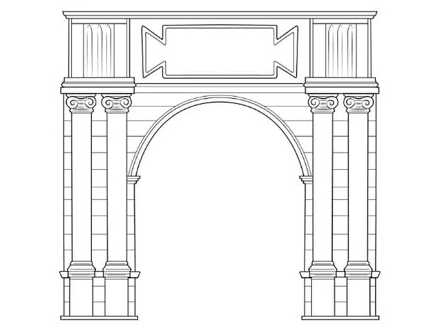 A vivid reconstruction brings the grandeur of the Caracalla triumphal arch to life, showcasing its architectural splendor.