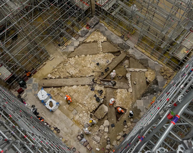 Aerial Perspective of the Archaeological Excavation at Notre Dame, Highlighting Its Hidden Legacy