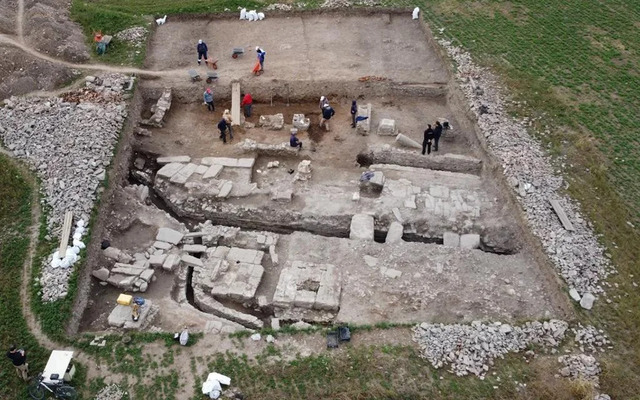 An aerial view of the Viminacium excavation site in Serbia, revealing the intricate layout of the ancient Roman city.