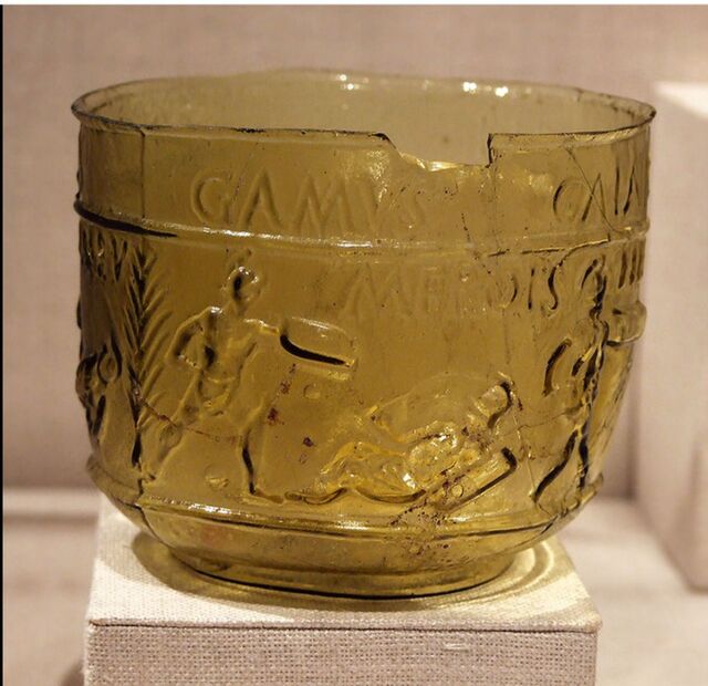 Another angle of the Montagnole Cup emphasizing its historic significance as a souvenir of the Colosseum.