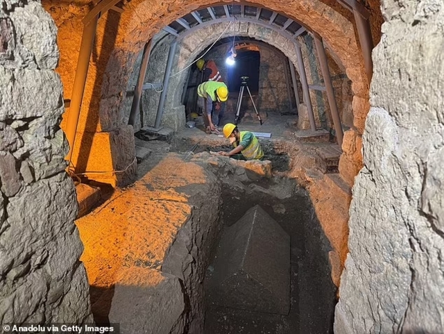 Archaeologists carefully excavate the limestone sarcophagus believed to be the final resting place of Saint Nicholas.