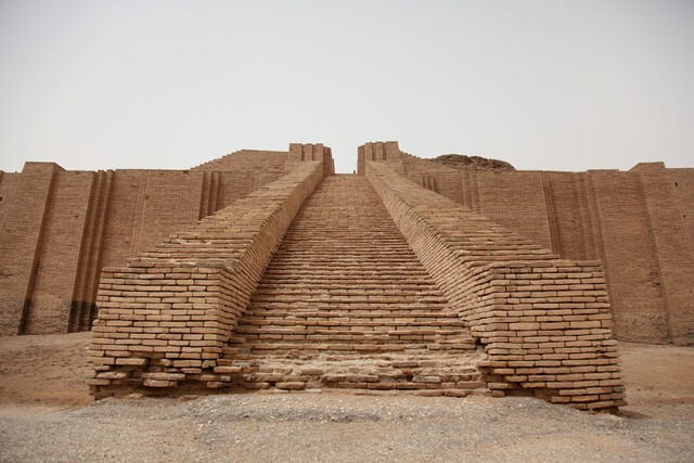 Constructed around 2100 B.C.E., the Ziggurat of Ur, along with the temple perched atop, stands as a monumental feat of ancient architecture.