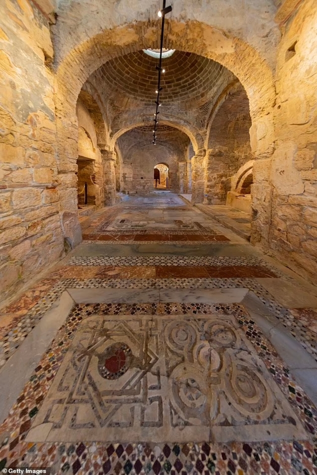 Intricate mosaic tiles in the Church of St. Nicholas reflect the artistic and architectural mastery of the Byzantine period.