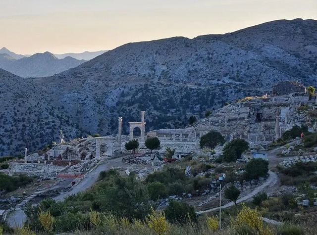 Majestic columns of the Roman baths at Sagalassos, standing tall as a reminder of the city's grandeur.